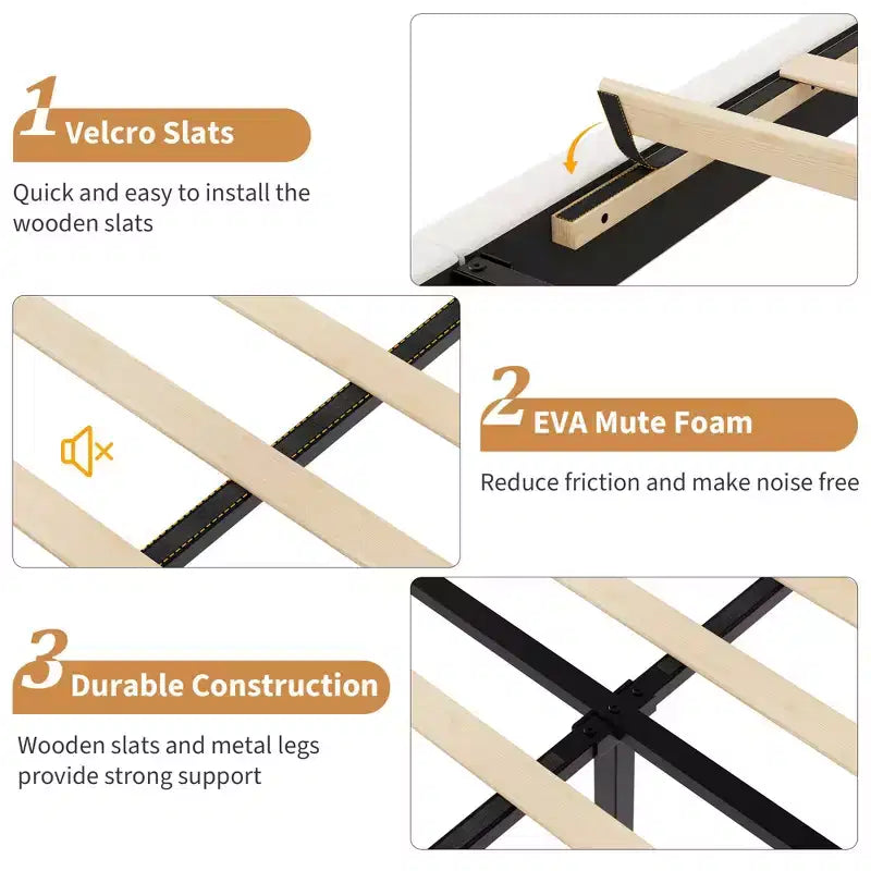 Bed Frame with Adjustable Headboard, Height Adjustable, No Box Spring Needed, Easy Assembly, Wooden Slats