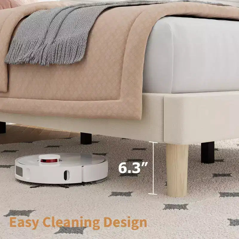 Bed Frame with Adjustable Headboard, Height Adjustable, No Box Spring Needed, Easy Assembly, Wooden Slats
