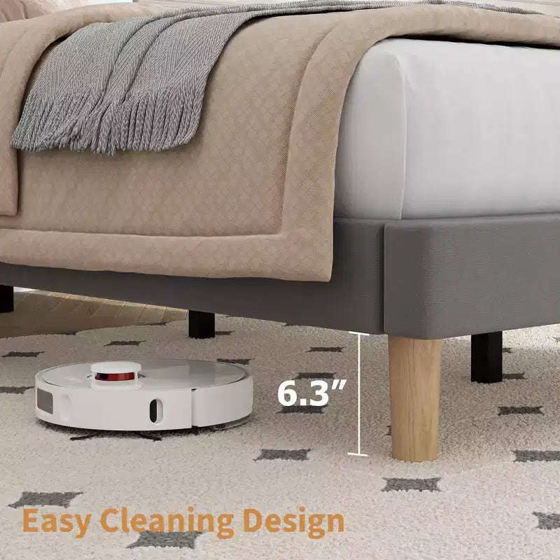 Bed Frame with Adjustable Headboard, Height Adjustable, No Box Spring Needed, Easy Assembly, Wooden Slats