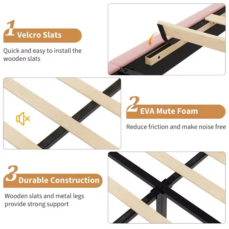 Bed Frame with Adjustable Headboard, Height Adjustable, No Box Spring Needed, Easy Assembly, Wooden Slats