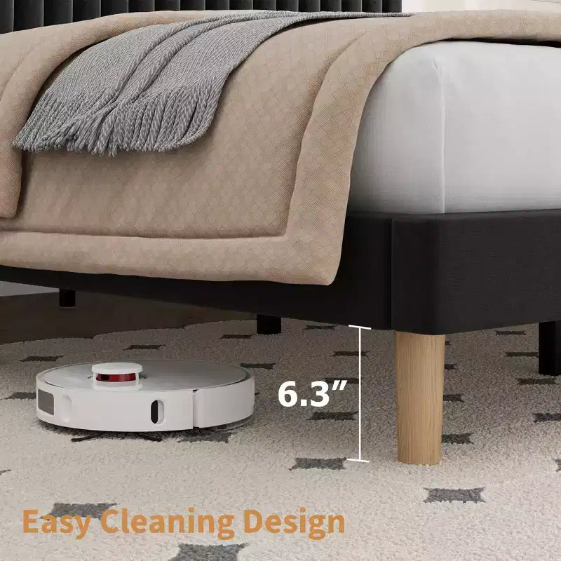 Bed Frame with Adjustable Headboard, Height Adjustable, No Box Spring Needed, Easy Assembly, Wooden Slats