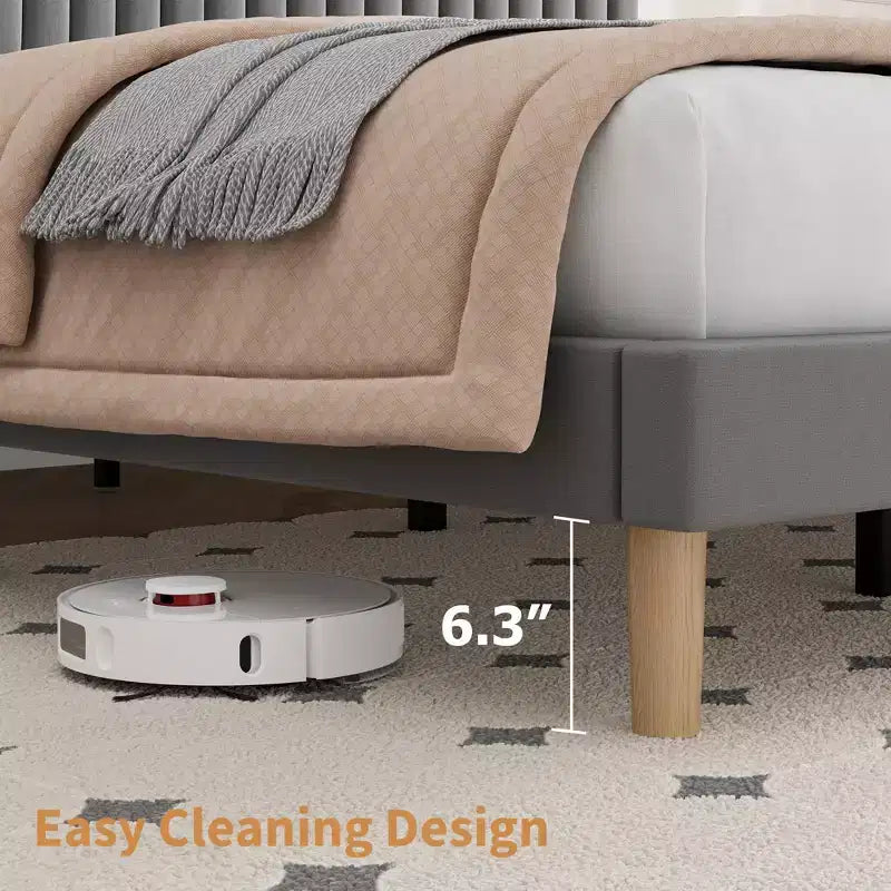 Bed Frame with Adjustable Headboard, Height Adjustable, No Box Spring Needed, Easy Assembly, Wooden Slats