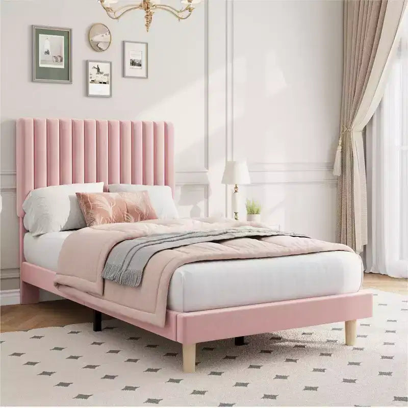 Bed Frame with Adjustable Headboard, Height Adjustable, No Box Spring Needed, Easy Assembly, Wooden Slats