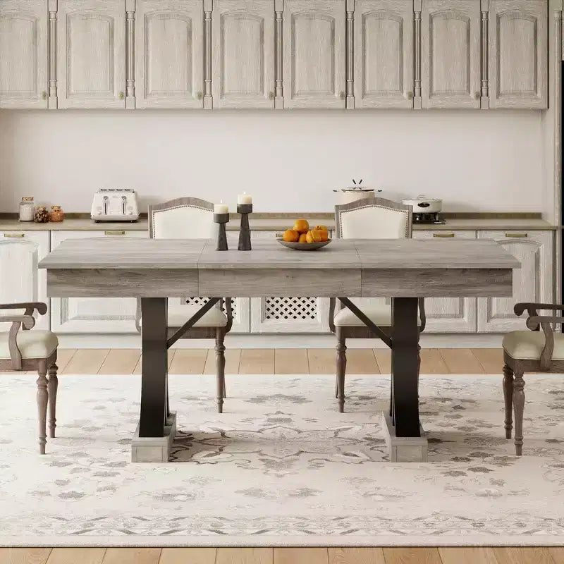 71 Large Dining Table for 6-8, Wood Rectangular Kitchen Table with 2 Drawers & Sturdy Metal Frame, 6ft Dinner Table for Dining Room & Kitchen