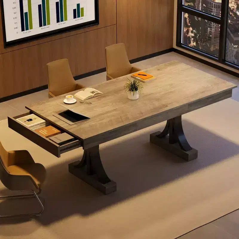 71 Large Dining Table for 6-8, Wood Rectangular Kitchen Table with 2 Drawers & Sturdy Metal Frame, 6ft Dinner Table for Dining Room & Kitchen