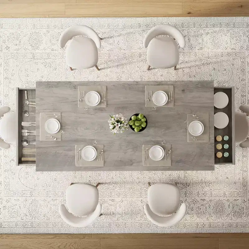 71 Large Dining Table for 6-8, Wood Rectangular Kitchen Table with 2 Drawers & Sturdy Metal Frame, 6ft Dinner Table for Dining Room & Kitchen