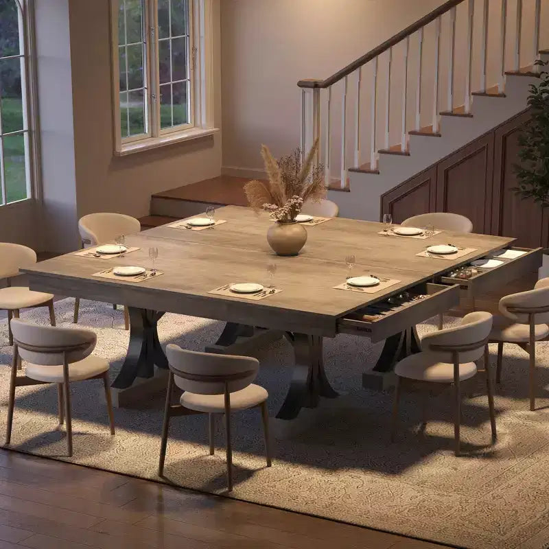 71 Large Dining Table for 6-8, Wood Rectangular Kitchen Table with 2 Drawers & Sturdy Metal Frame, 6ft Dinner Table for Dining Room & Kitchen
