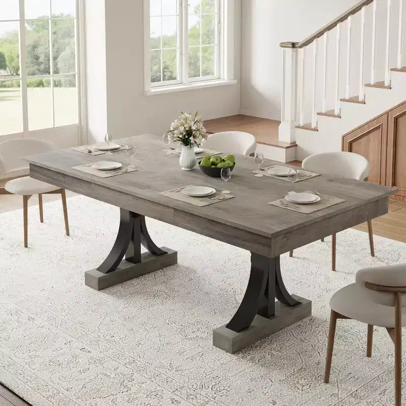 71 Large Dining Table for 6-8, Wood Rectangular Kitchen Table with 2 Drawers & Sturdy Metal Frame, 6ft Dinner Table for Dining Room & Kitchen