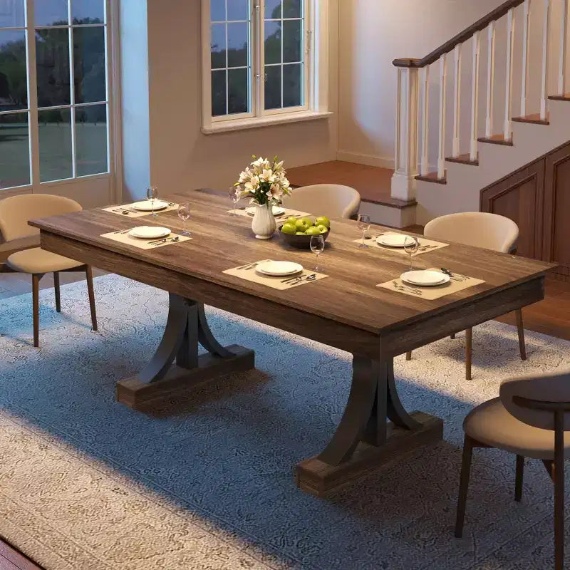 71 Large Dining Table for 6-8, Wood Rectangular Kitchen Table with 2 Drawers & Sturdy Metal Frame, 6ft Dinner Table for Dining Room & Kitchen