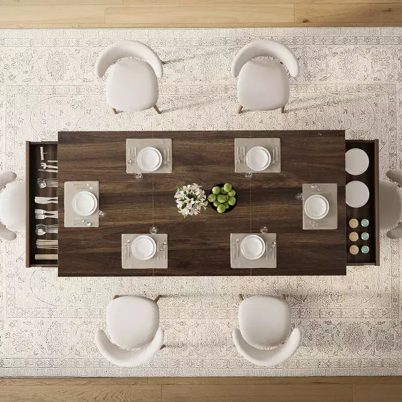 71 Large Dining Table for 6-8, Wood Rectangular Kitchen Table with 2 Drawers & Sturdy Metal Frame, 6ft Dinner Table for Dining Room & Kitchen