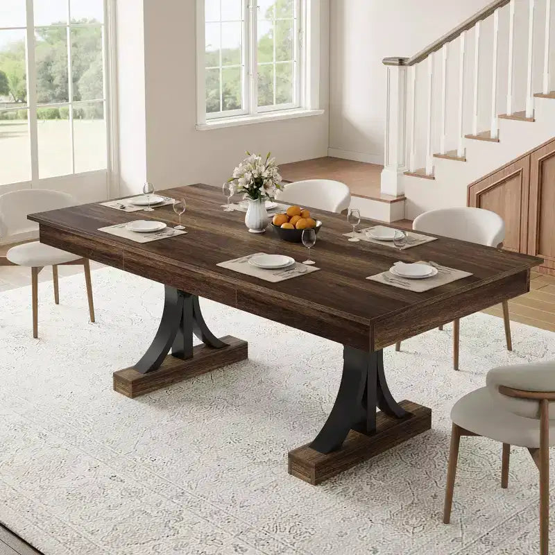 71 Large Dining Table for 6-8, Wood Rectangular Kitchen Table with 2 Drawers & Sturdy Metal Frame, 6ft Dinner Table for Dining Room & Kitchen
