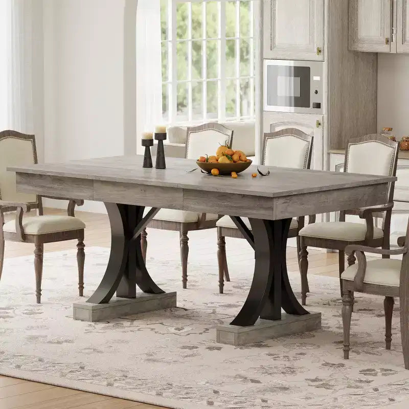 71 Large Dining Table for 6-8, Wood Rectangular Kitchen Table with 2 Drawers & Sturdy Metal Frame, 6ft Dinner Table for Dining Room & Kitchen