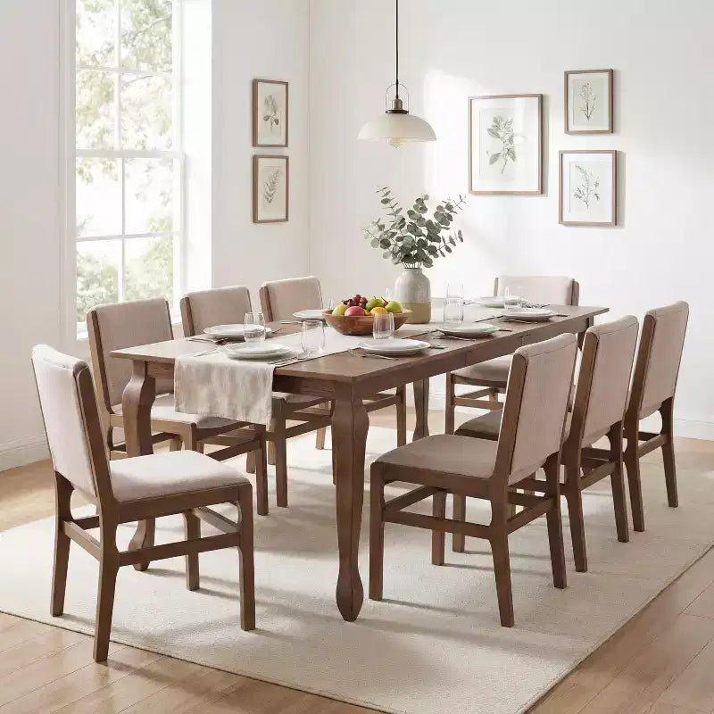 Christopher Knight Home Elio 9 Piece Contemporary Rubberwood Upholstered Dining Set with Expandable Dining Table