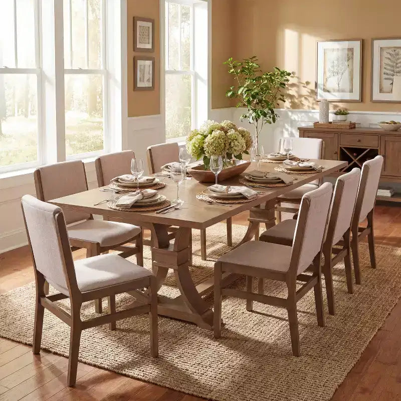 Christopher Knight Home Elio 9 Piece Contemporary Rubberwood Upholstered Dining Set with Expandable Dining Table