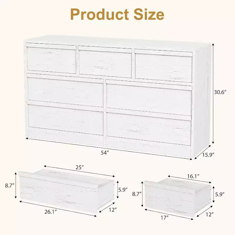 7/8 Drawer Dresser, Wide Wooden Chest of Drawers, Large Storage Organizer for Bedroom, Living Room, Nursery & Entryway