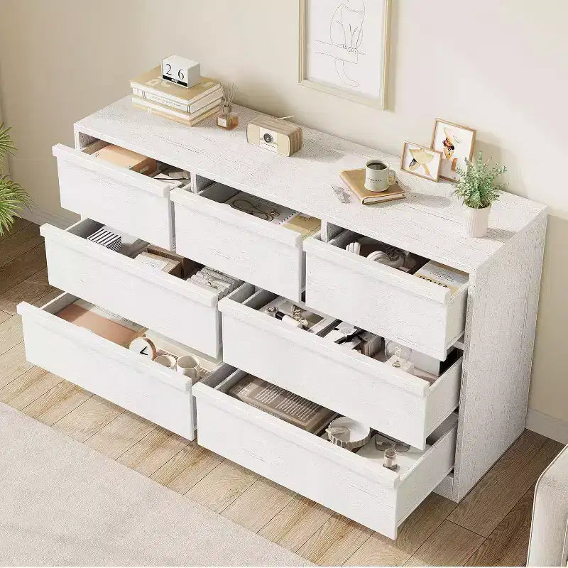 7/8 Drawer Dresser, Wide Wooden Chest of Drawers, Large Storage Organizer for Bedroom, Living Room, Nursery & Entryway