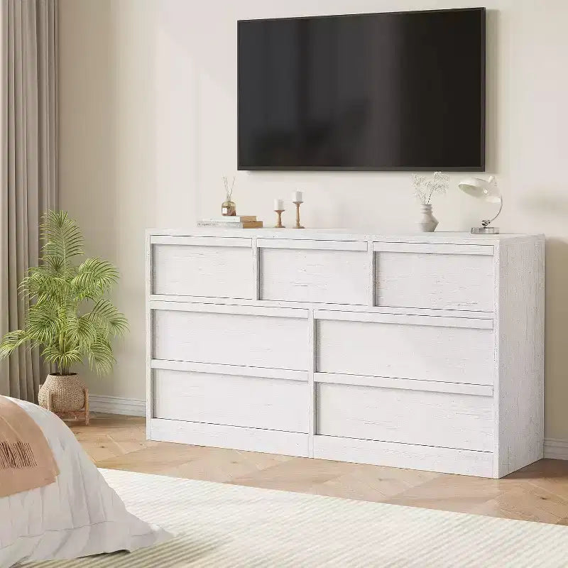 7/8 Drawer Dresser, Wide Wooden Chest of Drawers, Large Storage Organizer for Bedroom, Living Room, Nursery & Entryway