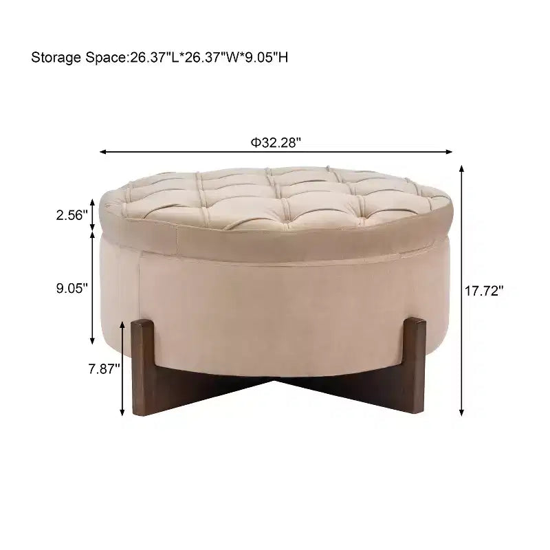 Christopher Knight Home Javier Modern Wooden Upholstered Round Storage Ottoman with Tufted Design and Reversible Lid
