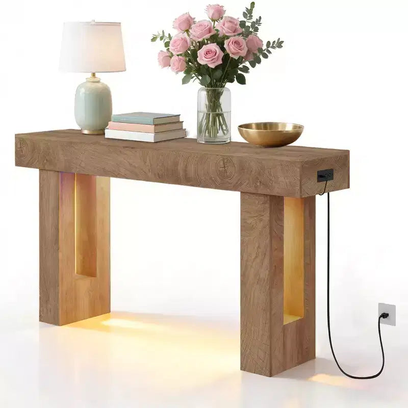 GustoWave 63 Farmhouse Console Table, Wooden Entry Table with Storage Shelf, Narrow Sofa Table for Hallway, Foyer, Sandalwood