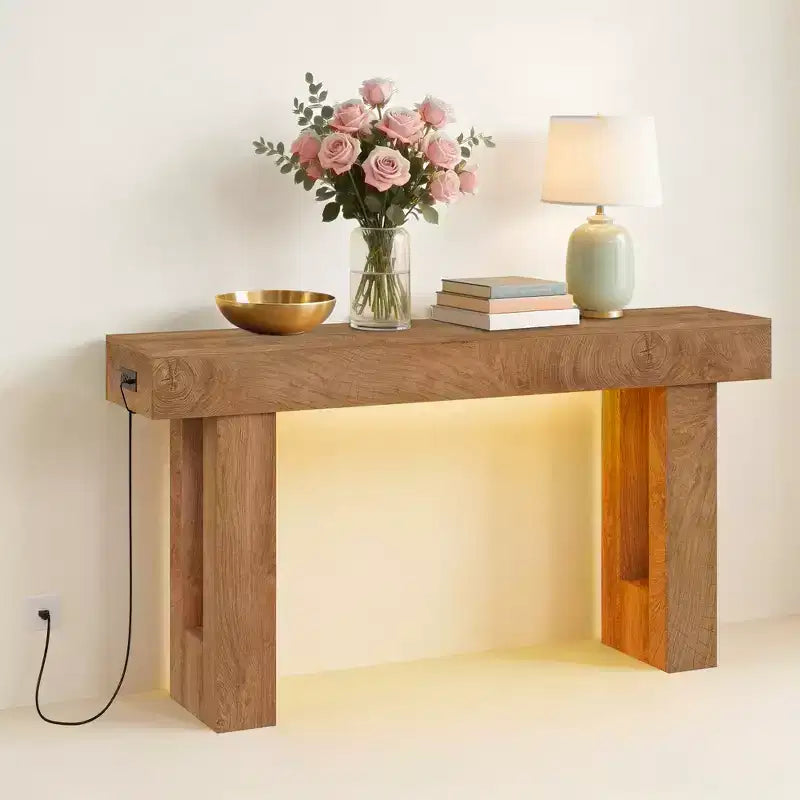 GustoWave 63 Farmhouse Console Table, Wooden Entry Table with Storage Shelf, Narrow Sofa Table for Hallway, Foyer, Sandalwood