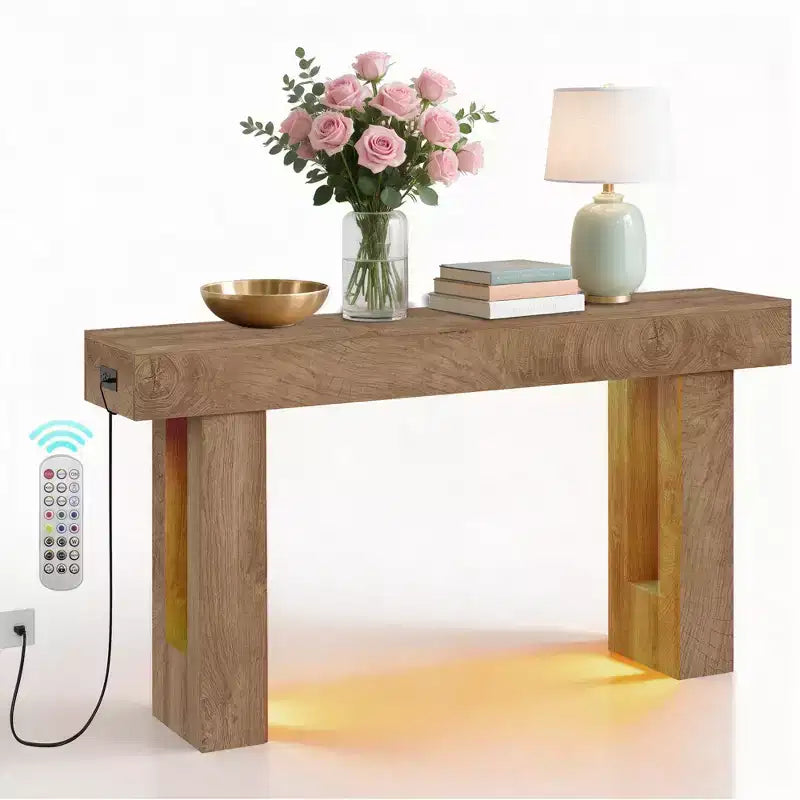 GustoWave 63 Farmhouse Console Table, Wooden Entry Table with Storage Shelf, Narrow Sofa Table for Hallway, Foyer, Sandalwood