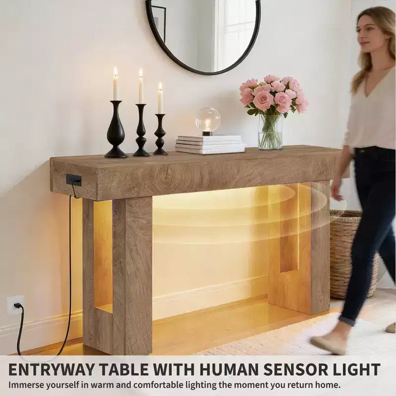 GustoWave 63 Farmhouse Console Table, Wooden Entry Table with Storage Shelf, Narrow Sofa Table for Hallway, Foyer, Sandalwood