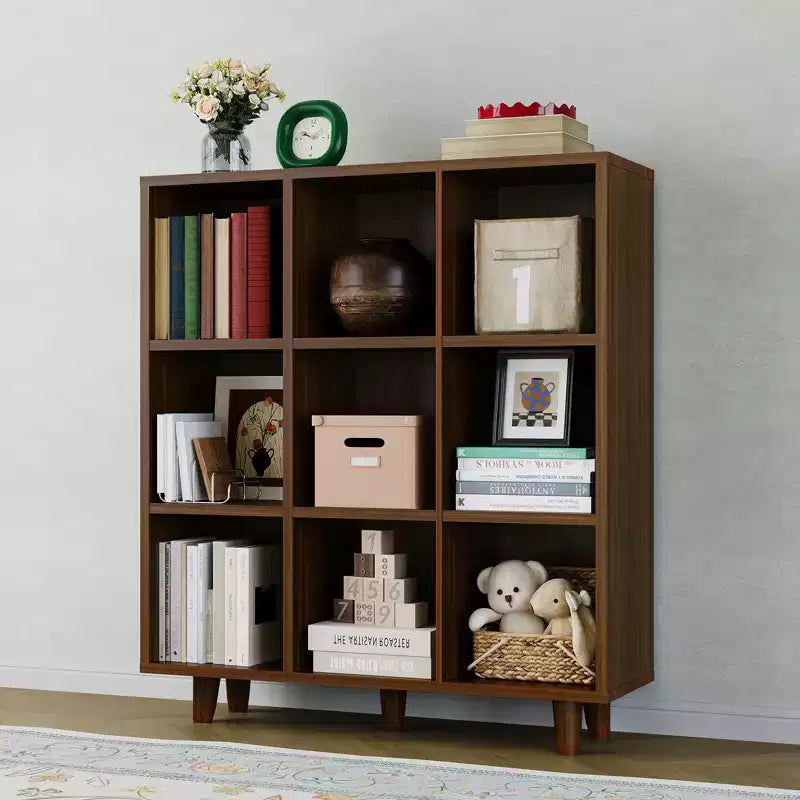 9-Tier Mid-Century Bookshelf, Crisscross Cube Storage with Anti-Tip Kit, Retro Organizer for Living Room, Home Office
