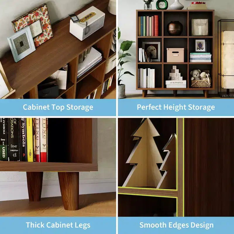 9-Tier Mid-Century Bookshelf, Crisscross Cube Storage with Anti-Tip Kit, Retro Organizer for Living Room, Home Office