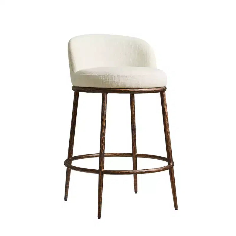 Counter Height Bar Stools Set of 2, Modern Upholstered Counter Stools with Hammered Bronze Iron Legs, Boucle Island Chairs for Dining Room and Bar