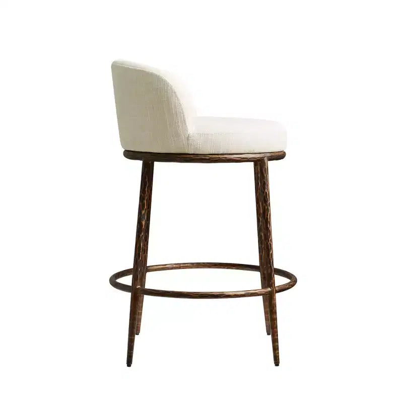 Counter Height Bar Stools Set of 2, Modern Upholstered Counter Stools with Hammered Bronze Iron Legs, Boucle Island Chairs for Dining Room and Bar