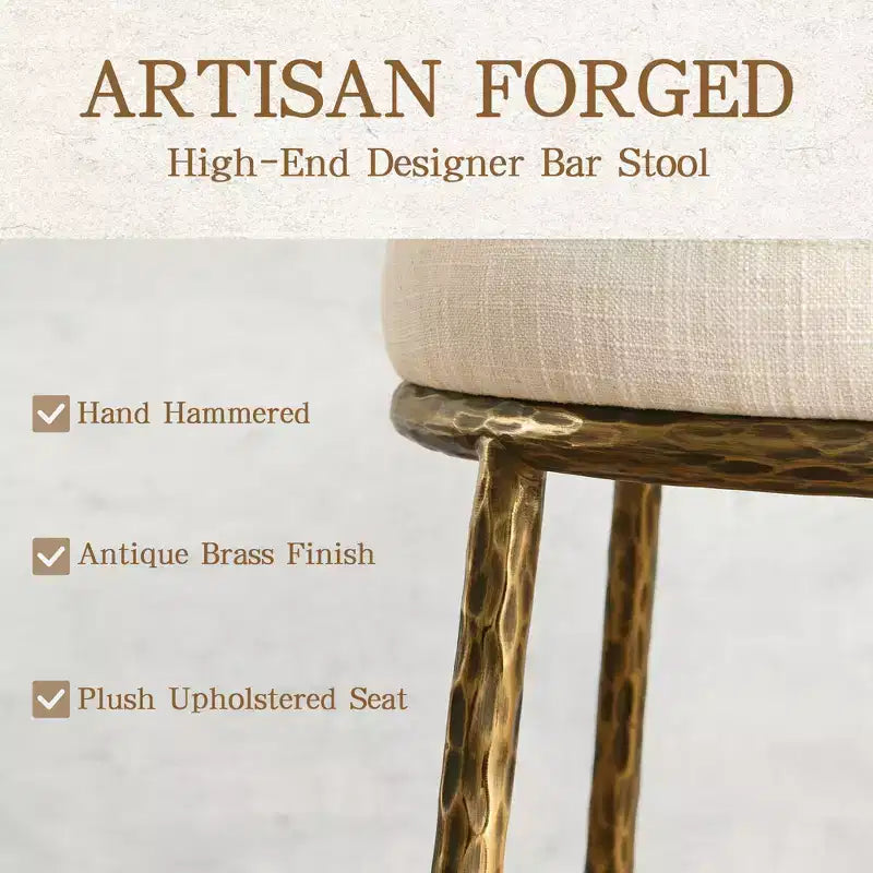 Counter Height Bar Stools Set of 2, Modern Upholstered Counter Stools with Hammered Bronze Iron Legs, Boucle Island Chairs for Dining Room and Bar