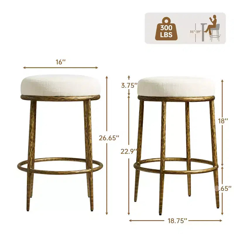 Counter Height Bar Stools Set of 2, Modern Upholstered Counter Stools with Hammered Bronze Iron Legs, Boucle Island Chairs for Dining Room and Bar