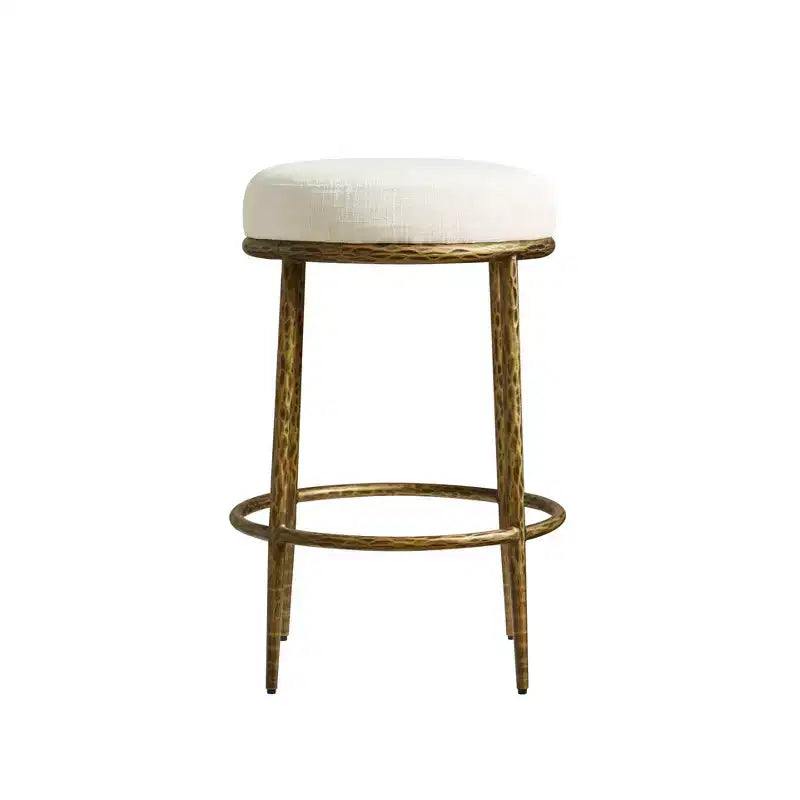 Counter Height Bar Stools Set of 2, Modern Upholstered Counter Stools with Hammered Bronze Iron Legs, Boucle Island Chairs for Dining Room and Bar