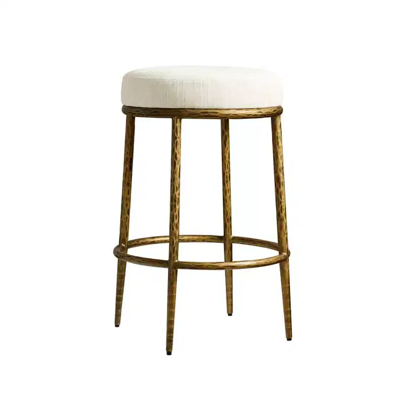 Counter Height Bar Stools Set of 2, Modern Upholstered Counter Stools with Hammered Bronze Iron Legs, Boucle Island Chairs for Dining Room and Bar
