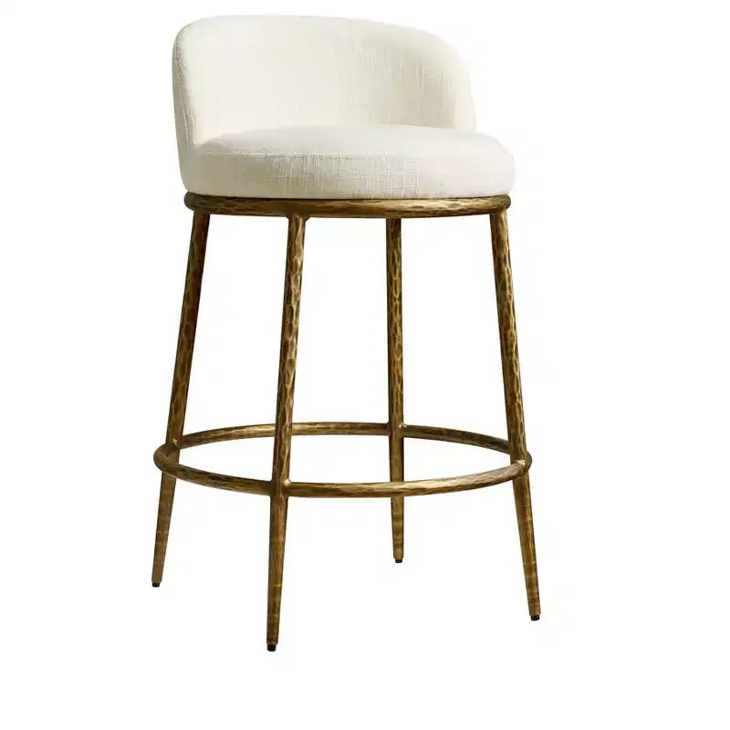Counter Height Bar Stools Set of 2, Modern Upholstered Counter Stools with Hammered Bronze Iron Legs, Boucle Island Chairs for Dining Room and Bar
