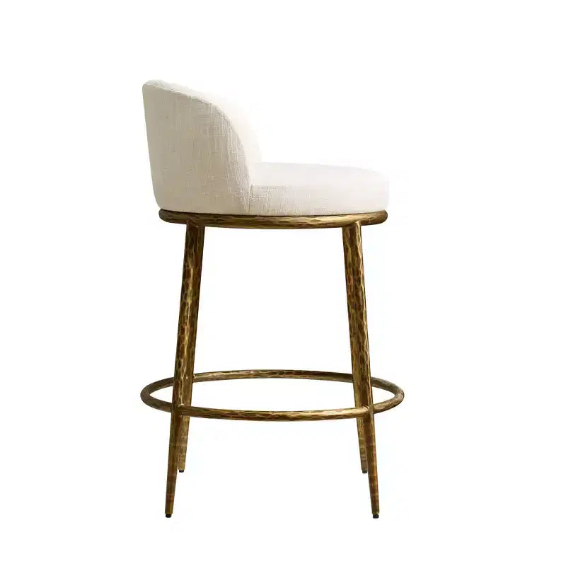Counter Height Bar Stools Set of 2, Modern Upholstered Counter Stools with Hammered Bronze Iron Legs, Boucle Island Chairs for Dining Room and Bar