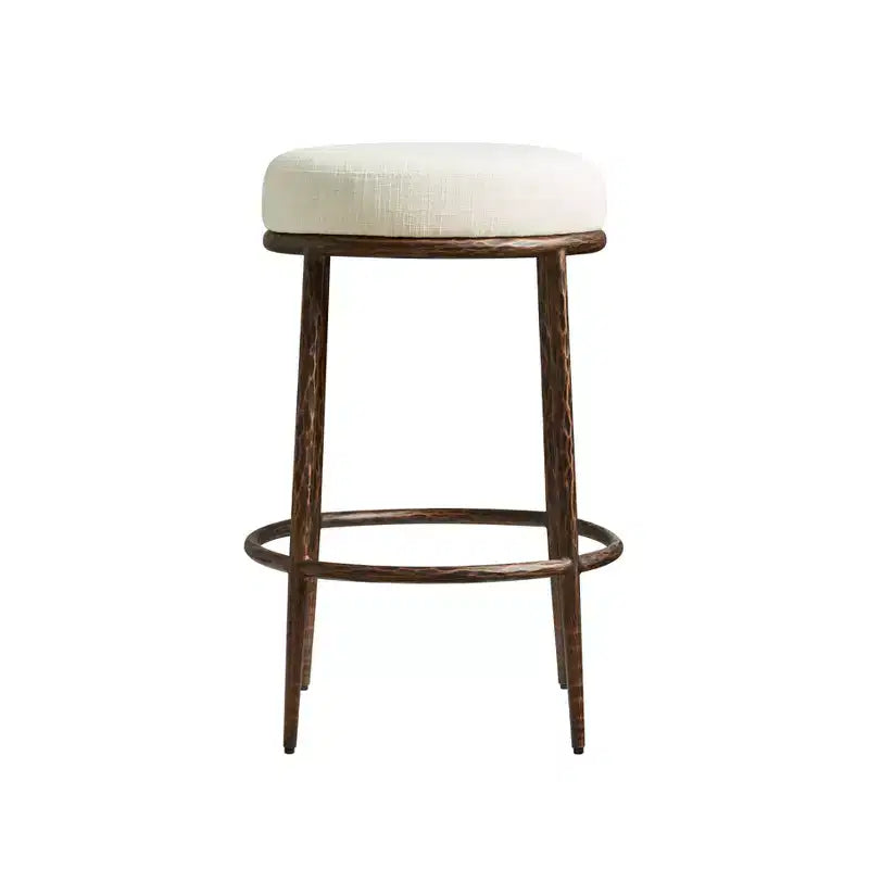 Counter Height Bar Stools Set of 2, Modern Upholstered Counter Stools with Hammered Bronze Iron Legs, Boucle Island Chairs for Dining Room and Bar