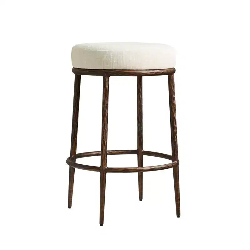 Counter Height Bar Stools Set of 2, Modern Upholstered Counter Stools with Hammered Bronze Iron Legs, Boucle Island Chairs for Dining Room and Bar