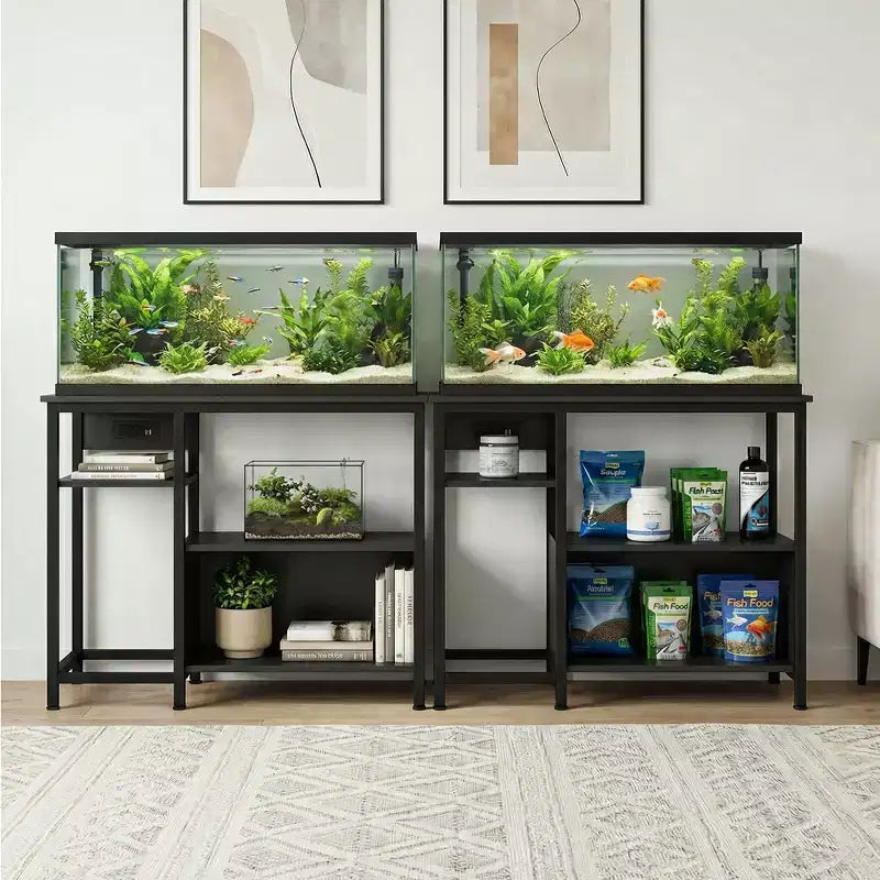 Garvee Fish Tank Stand with Cabinet - 40-50 Gallon Aquarium Stand with Power Outlets, Heavy Duty Metal and Wood Construction, Open Storage Shelves