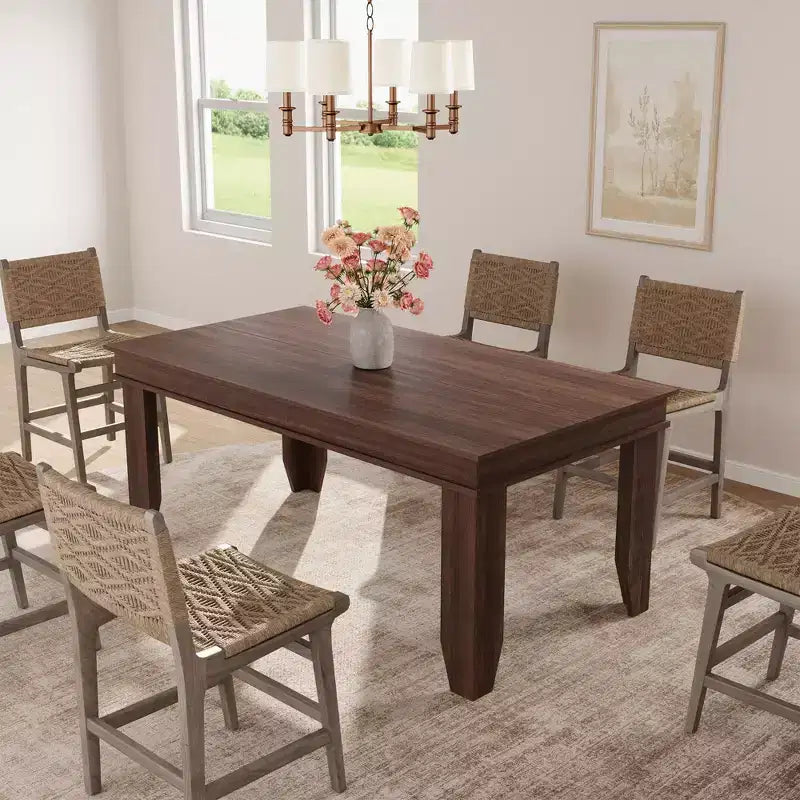 63 Farmhouse Dining Table for 4-6 People, Rectangular Wood Kitchen Table with Sturdy Wooden Frame, Large Dinner Table for Dining Room and Apartment