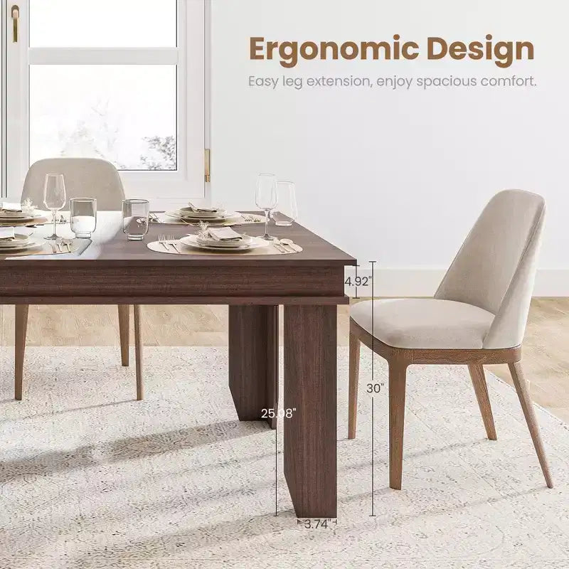 63 Farmhouse Dining Table for 4-6 People, Rectangular Wood Kitchen Table with Sturdy Wooden Frame, Large Dinner Table for Dining Room and Apartment