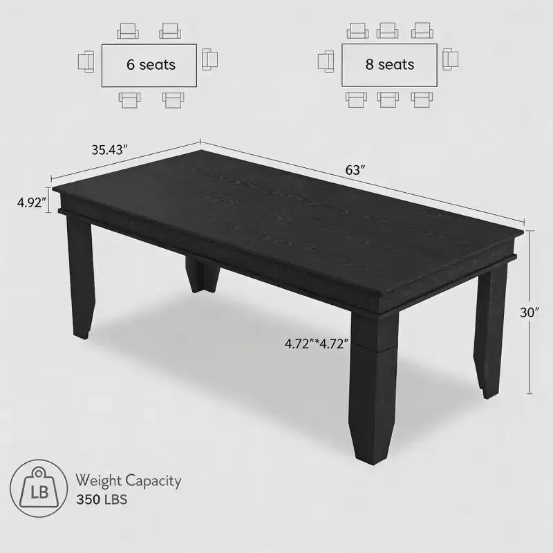 63 Farmhouse Dining Table for 4-6 People, Rectangular Wood Kitchen Table with Sturdy Wooden Frame, Large Dinner Table for Dining Room and Apartment