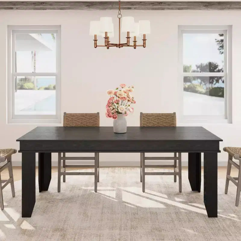 63 Farmhouse Dining Table for 4-6 People, Rectangular Wood Kitchen Table with Sturdy Wooden Frame, Large Dinner Table for Dining Room and Apartment