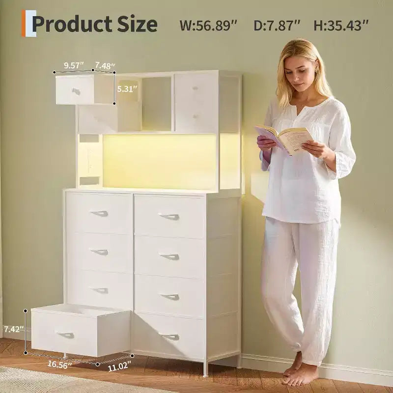 12 Drawer Fabric Dresser, Open Shelves, Metal Frame, for Bedroom, Hallway