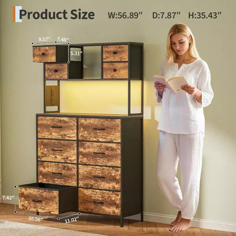 12 Drawer Fabric Dresser, Open Shelves, Metal Frame, for Bedroom, Hallway