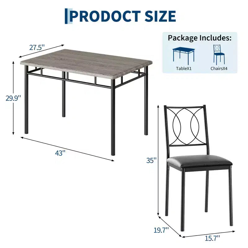 Farmhouse Dining Table Set for 4 - Dining Table with Upholstered Chairs, Wood Kitchen Table Set