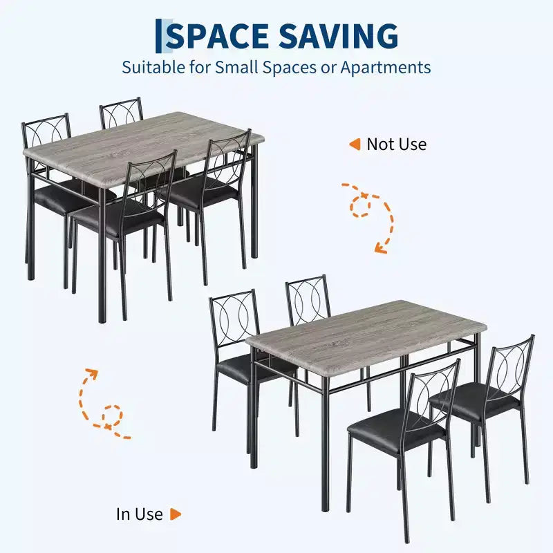 Farmhouse Dining Table Set for 4 - Dining Table with Upholstered Chairs, Wood Kitchen Table Set