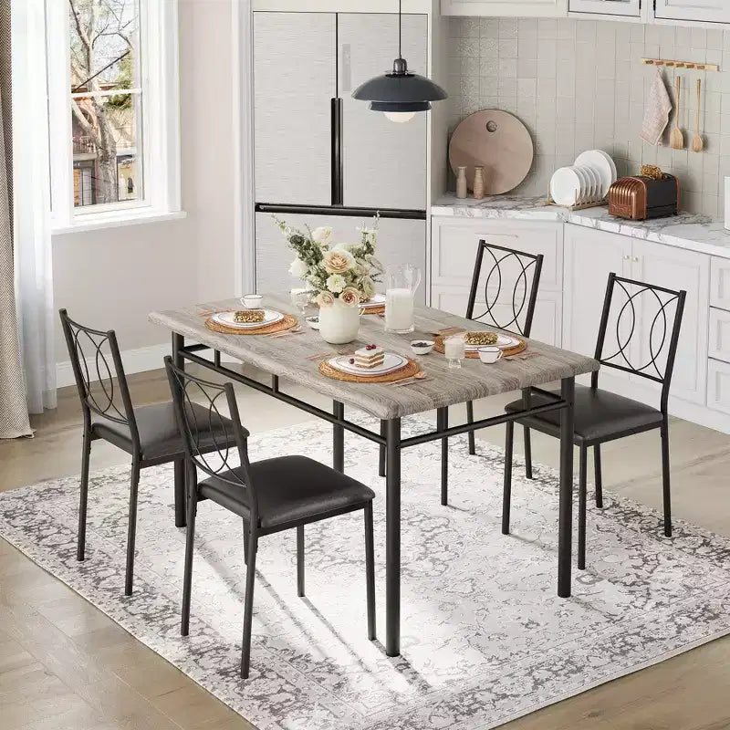 Farmhouse Dining Table Set for 4 - Dining Table with Upholstered Chairs, Wood Kitchen Table Set
