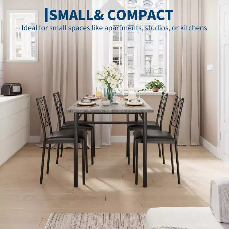 Farmhouse Dining Table Set for 4 - Dining Table with Upholstered Chairs, Wood Kitchen Table Set
