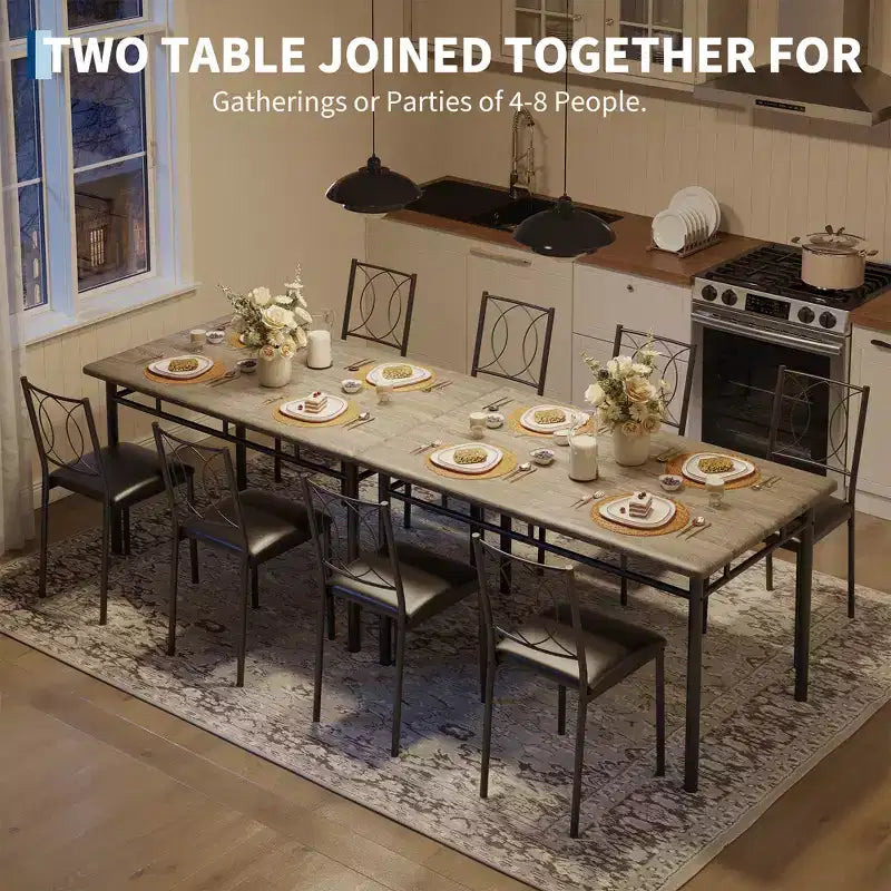 Farmhouse Dining Table Set for 4 - Dining Table with Upholstered Chairs, Wood Kitchen Table Set